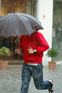 免费中摄影照片_雨中奔跑的人。