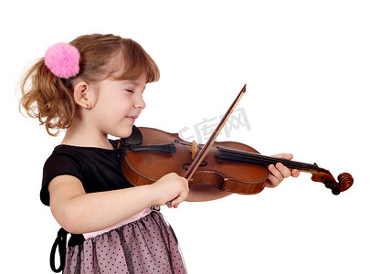 提琴手摄影照片_小女孩在拉小提琴时享受