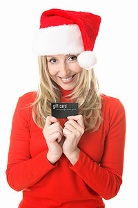 圣诞购物-圣诞老人女孩带着礼品卡