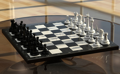 玻璃桌上的国际象棋