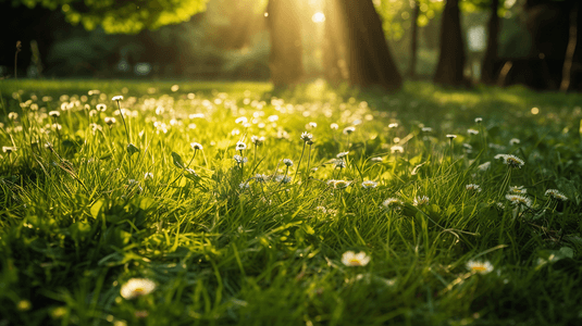 太阳花籽摄影照片_公园内黑暗模糊背景的青绿小草地被拍到