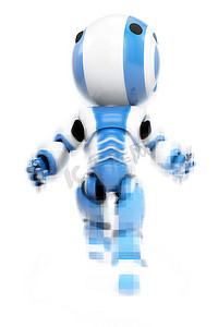 cyborg摄影照片_从像素中出现的蓝色机器人