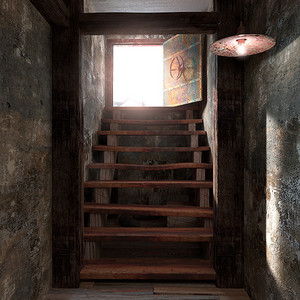 古代概念房间避难所内部出口楼梯