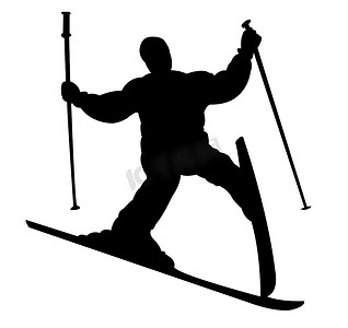 滑雪失败，跌倒的滑雪者剪影矢量