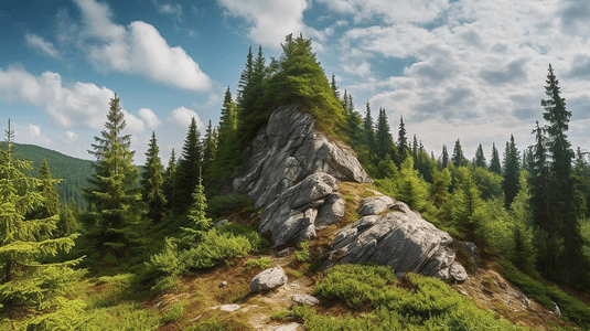审判天使凯尔摄影照片_夏季山脊上的巨石喀尔巴阡山科霍诺拉武哈季卡明杰乌克兰