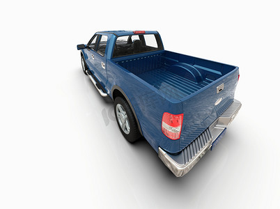卡车3d模型摄影照片_白色 3D 插图上带有封闭式客舱的通用无品牌皮卡车