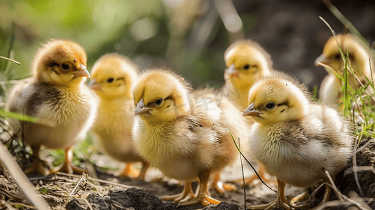 小鸡特写草地上的黄鸡养殖小家禽农业小鸡草地上的黄家禽养殖场地新生动物