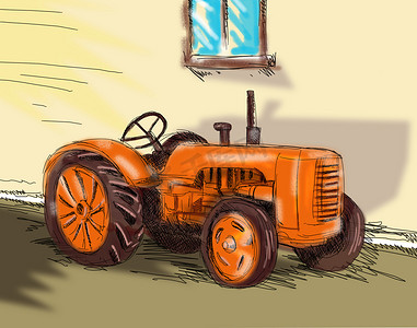 卡通农场摄影照片_老式农用拖拉机