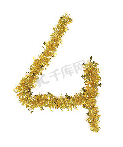 圣诞黄色金属丝与星星作为数字 4。