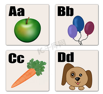 气球字体装饰摄影照片_A - D字母卡