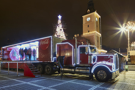 可口可乐摄影照片_圣诞可口可乐卡车