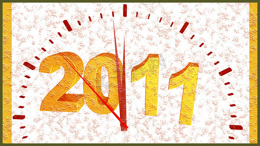 时钟 - 显示五分钟到十二点，2011 年新年！