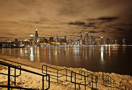 开封夜景摄影照片_芝加哥市中心城市夜景摄影