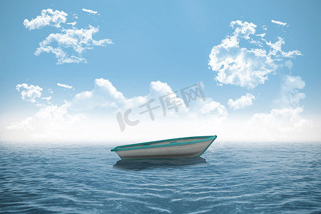 朋克赛博数字摄影照片_海洋中的小船