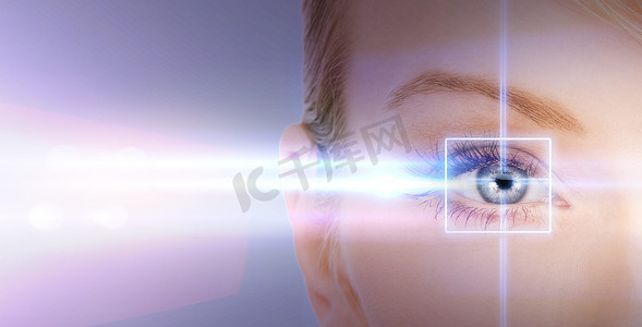 科技框未来摄影照片_带激光矫正框的女人眼