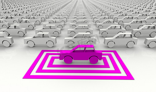 灰色卡通汽车摄影照片_汽车概念-以正方形为目标的粉红色汽车。