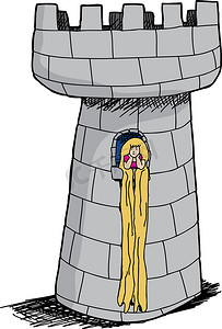 卡通手绘少女摄影照片_悲伤的长发公主在城堡里