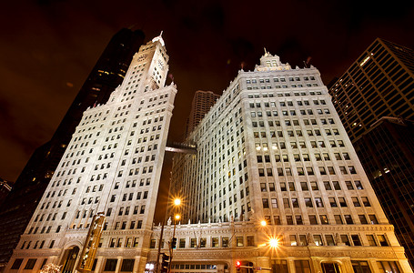 芝加哥市中心城市夜景箭牌广场