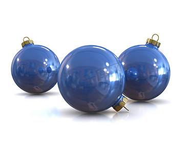 光泽球摄影照片_几乎没有孤立的蓝色圣诞光泽球
