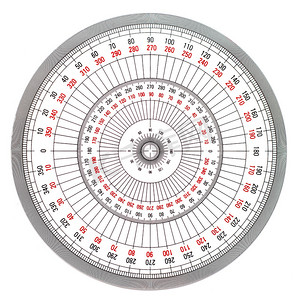 孤立在白色背景上的全圆量角器