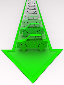 汽车概念-汽车在箭头上涂成绿色。
