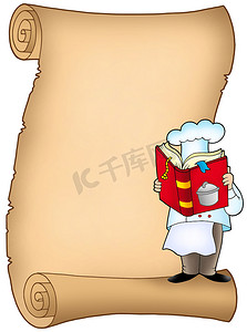 卡通的书摄影照片_与厨师和书的羊皮纸