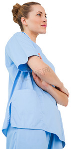 磨砂摄影照片_双臂交叉的蓝色磨砂漂亮外科医生