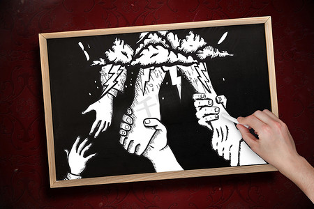 手绘用粉笔帮助双手的复合图像