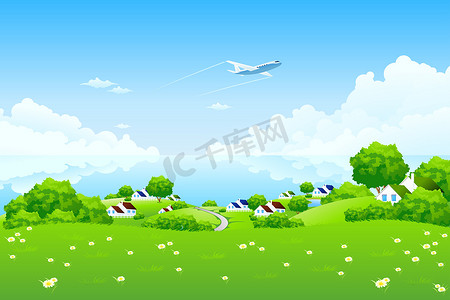 洋山摄影照片_绿色景观与飞机