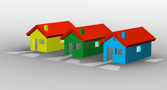 一组房屋的 3D 插图