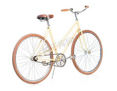 刹车踏板摄影照片_孤立在白色的时尚棕色自行车