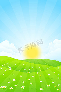 蓝色太阳背景摄影照片_绿色景观与太阳