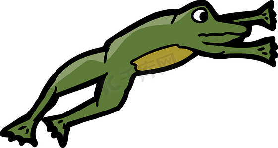 手绘卡通绿色青蛙摄影照片_单跳蛙