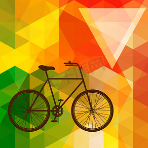 一辆旧自行车的剪影在五颜六色的马赛克背景疯狂