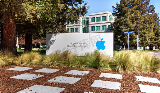 苹果mac标志摄影照片_位于硅谷的苹果总部。