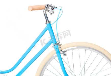 孤立在白色的时尚女式蓝色自行车