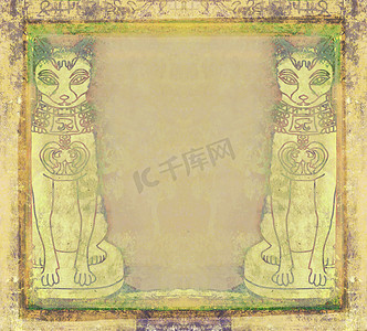 文明卡通背景摄影照片_程式化的埃及猫-grunge 框架