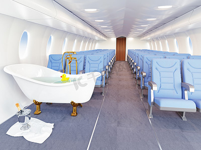 豪华飞机摄影照片_飞机上的豪华浴缸