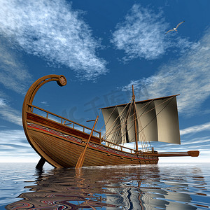 古希腊帆船 - 3D 渲染
