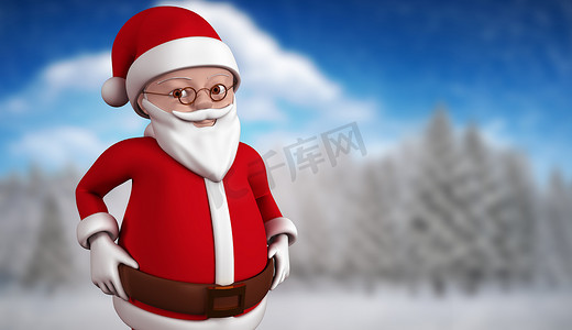 冬天的卡通树摄影照片_可爱卡通圣诞老人的合成形象