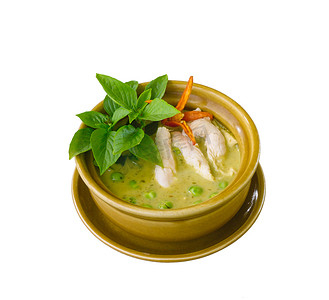 厨师古风摄影照片_绿咖喱鸡是一道受欢迎的泰国菜