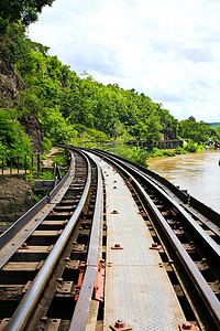 桂山灯塔矢量摄影照片_泰国桂河沿岸悬崖边的死铁路