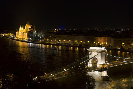 开封夜景摄影照片_布达佩斯链桥夜景