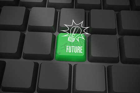 带绿键的黑色键盘上的未来