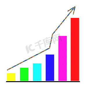 上升数据图表摄影照片_生长条形图和上升箭头