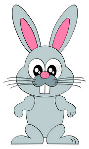 嫦娥小兔子摄影照片_白色背景下孤立的卡通微笑复活节兔子人物插图