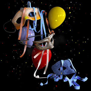 带气球和面具的生日和节日装饰背景