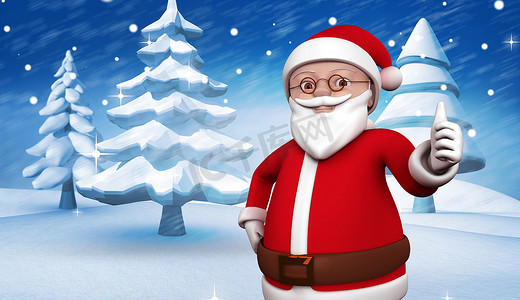 冬天的风景卡通摄影照片_可爱卡通圣诞老人的合成形象