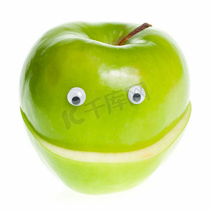 绿色卡通食物摄影照片_青苹果角色