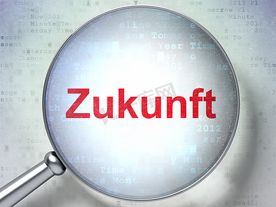 时间概念：Zukunft（德语）数码后背光学玻璃